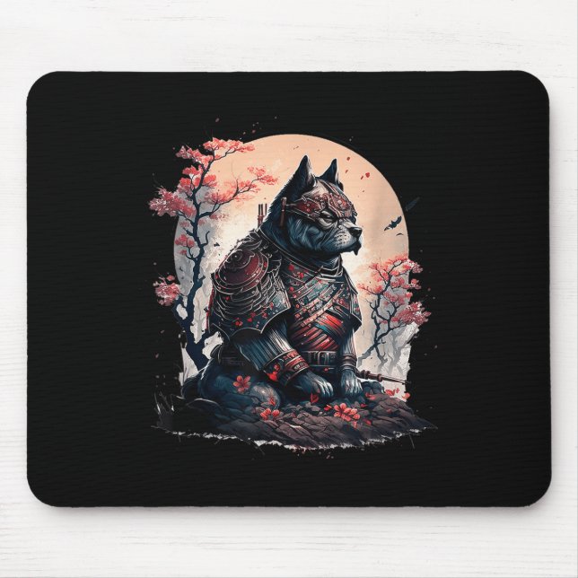 Mousepad Samurai Ninja Cachorro Japonês Tatuagem Gráfica Pa (Frente)