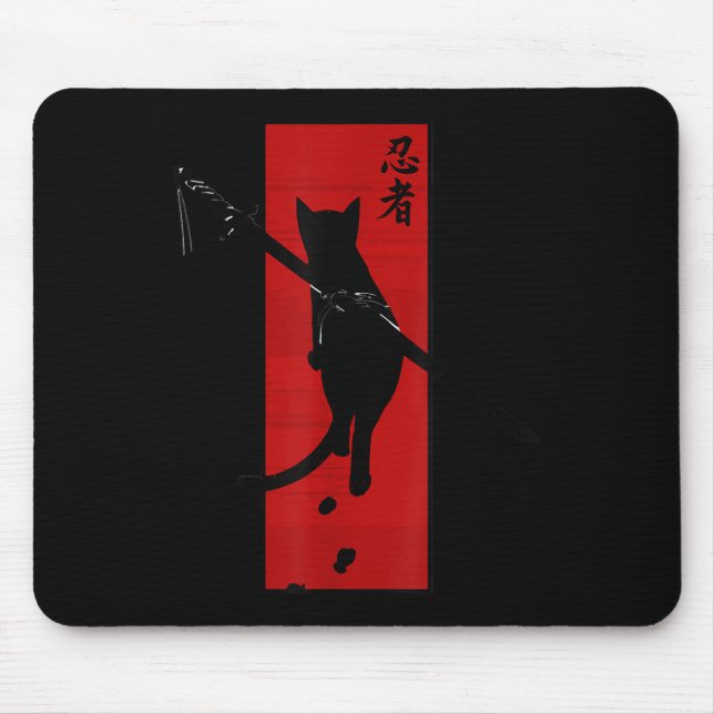 Mousepad Samurai Ninja Cat Kawaii Tattoo Graphic (Frente)