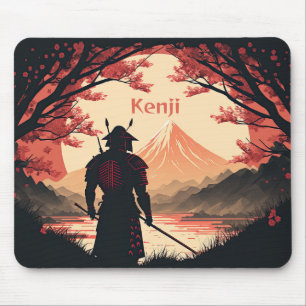Mousepad Samurai personalizado e Monte Fuji com lua cheia