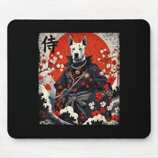 Mousepad Samurai Pitbull japonês Tattoo Kawaii Ukiyo-e Nin (Frente)