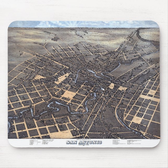 Mousepad San Antonio, Texas, Mapa da Cidade Aérea Antiquada (Frente)