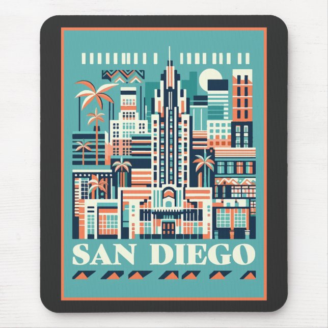Mousepad San Diego California Art Deco (Frente)