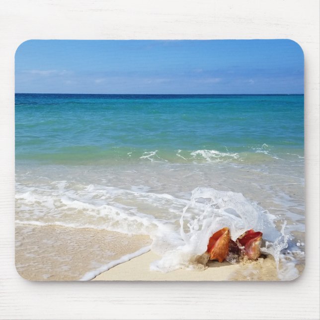 Mousepad Sand Sea Beach Waves sobre Sashells OU sua foto (Frente)