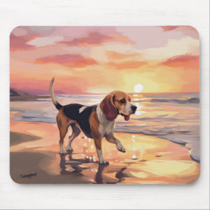 Mousepad Sandy Paws Beagle Dog em Beach Sunset