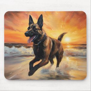 Mousepad Sandy Paws Cachorro Malinois Belga em Beach Sunset