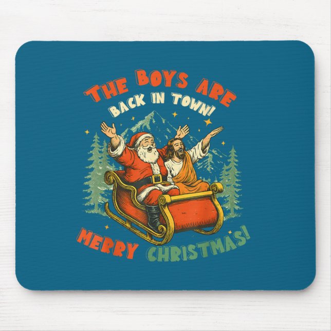 Mousepad Santa &amp; Jesus Back In Town Merry Christmas, Ho (Frente)