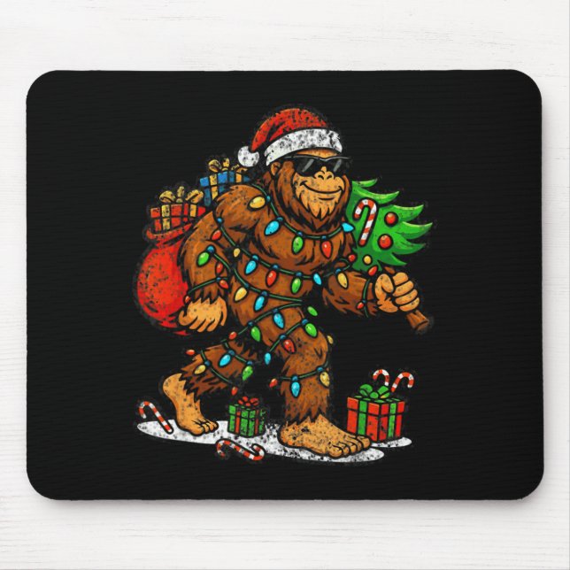 Mousepad Santa Bigfoot Christmas Tree Xmas Lights Funny Sas (Frente)
