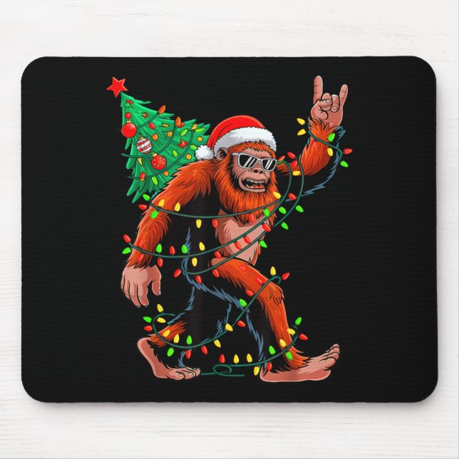 Mousepad Santa Bigfoot Christmas Tree Xmas Lights Sasquatch (Frente)