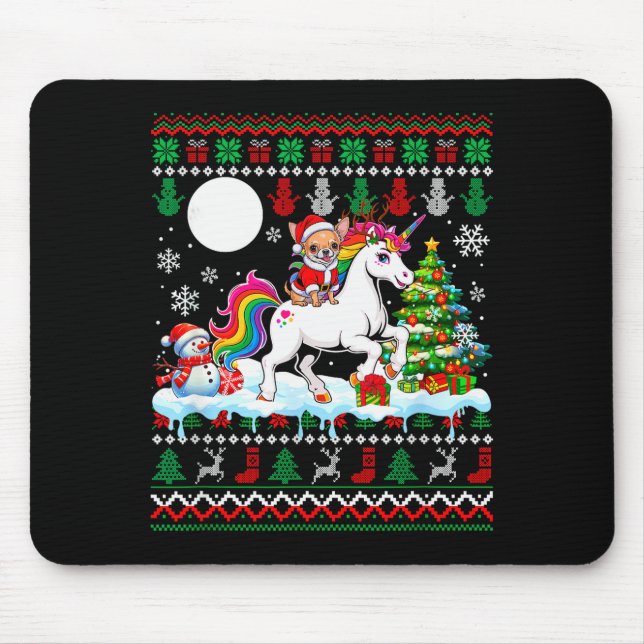 Mousepad Santa Chihuahua Riding Unicorn Sweater Christmas O (Frente)