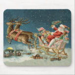 Mousepad Santa Claus Christmas Antique Sleigh Reindeer<br><div class="desc">Papais noeis de Natal no seu trenó - Esta imagem é de um antigo cartão de Natal antigo dos anos 1800. Mostra papais noeis no trenó na véspera de Natal,  com suas renas e brinquedos!</div>