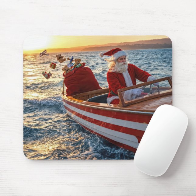 Mousepad Santa Claus Driving a Speedboat (Com mouse)