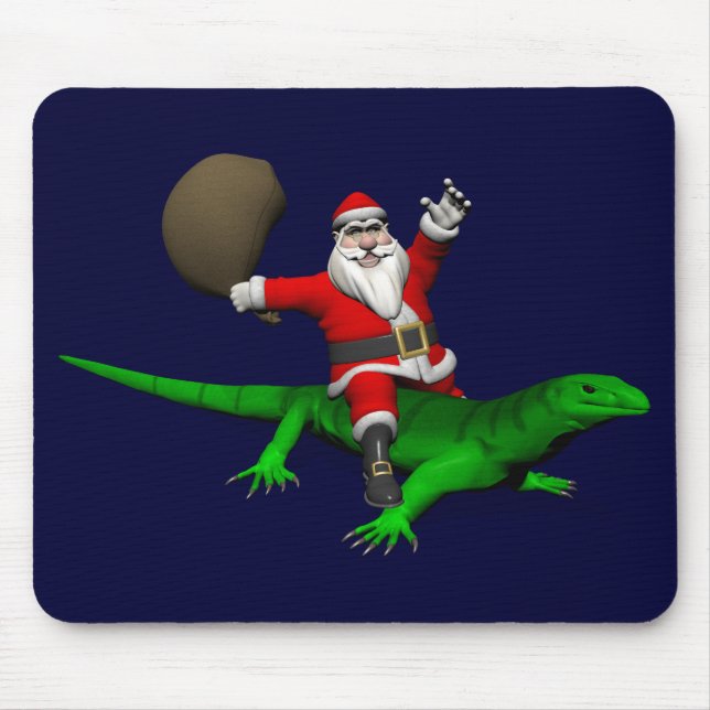 Mousepad Santa Claus Riding Green Lizard (Frente)