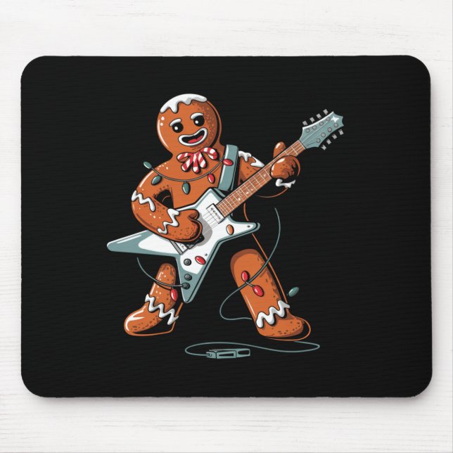 Mousepad Santa Gingerbread Playing Guitar Funny Christmas P (Frente)