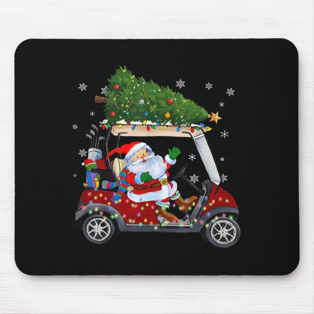 Mousepad Santa Golf Cart Christmas Tree Lights Xmas Golfer  (Frente)