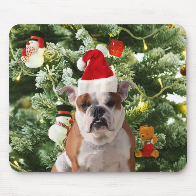 Mousepad Santa Hat Bulldog Árvore de Natal Snowman Caixa de (Frente)
