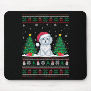 Mousepad Santa Hat Maltês Cachorro Árvore de Natal Luz Feia