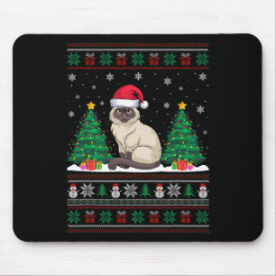 Mousepad Santa Hat Siamese Cat Árvore de Natal Luzes Feias