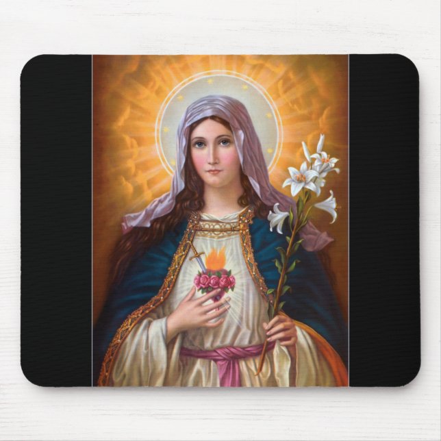 Mousepad Santa mãe Mary Immaculada Coração, fé Católica (Frente)
