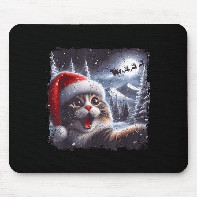 Mousepad Santa Reindeer Selfie Cat Funny Christmas Tee  (Frente)