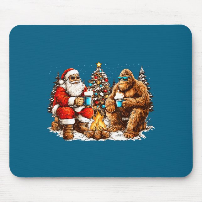 Mousepad Santa With Bigfoot Christmas Campfire Funny Sasqua (Frente)