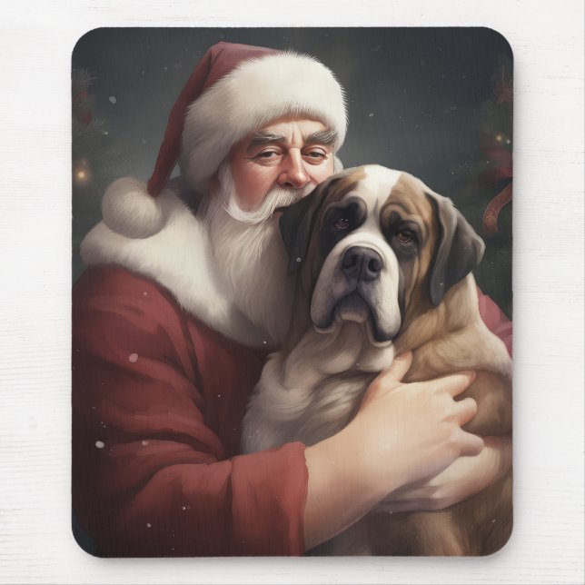 Mousepad Santo Bernard Com Papai Noel Natal Festivo (Frente)