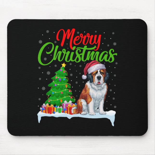 Mousepad Santo Bernard Dog Árvore de Natal Luz Engraçado Xm (Frente)
