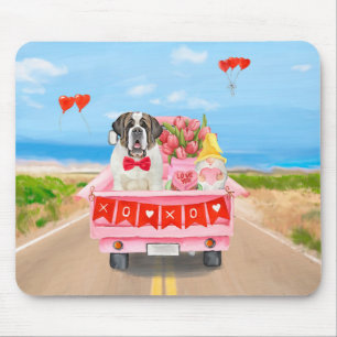 Mousepad Santo Bernard Dog Dia de os namorados Truck Hearts