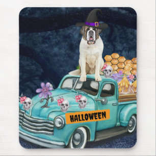 Mousepad Santo Bernard Dog Halloween Truck Noite Assustador