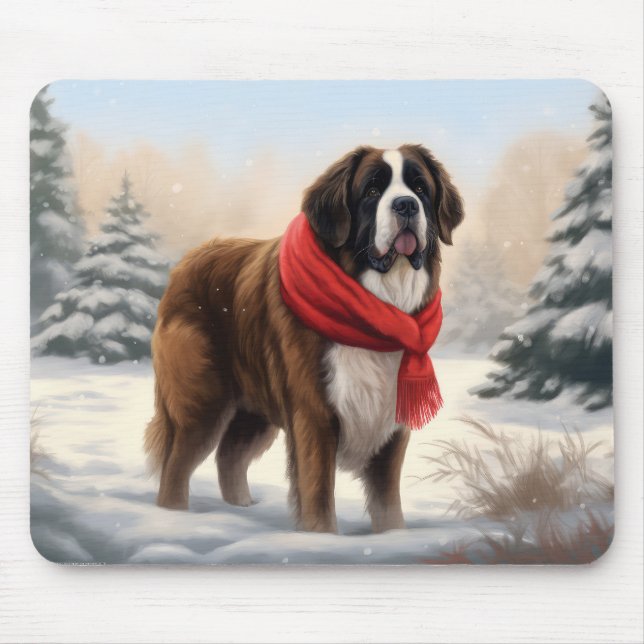 Mousepad Santo Bernard Dog no Natal da Neve (Frente)