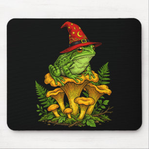 Mousepad Sapo bruxa sentado em cogumelos halloween magia