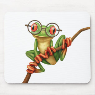 Mousepad Sapo de árvore verde bonito com vidros do olho no