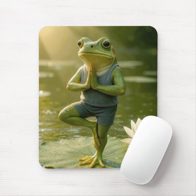 Mousepad Sapo em uma Pose de Árvore de Yoga (Com mouse)