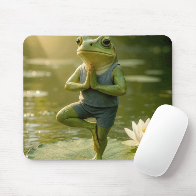 Mousepad Sapo em uma Pose de Árvore de Yoga (Com mouse)