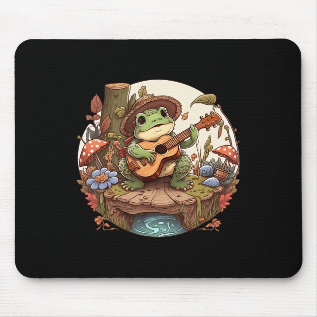 Mousepad Sapo estético de algodão branco tocando banjo em M (Frente)