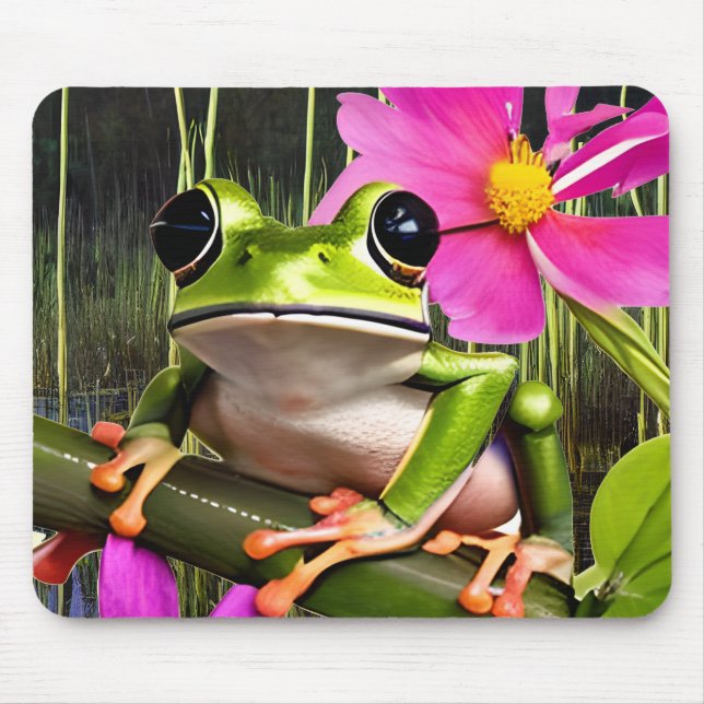Mousepad Sapo Fofo no Ramo de Flor Rosa   (Frente)