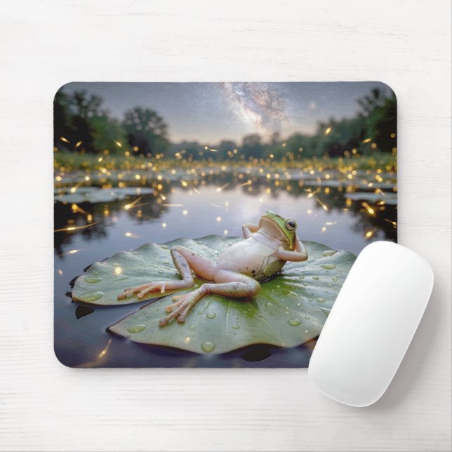 Mousepad Sapo reclinado em uma folha de lírio (Com mouse)