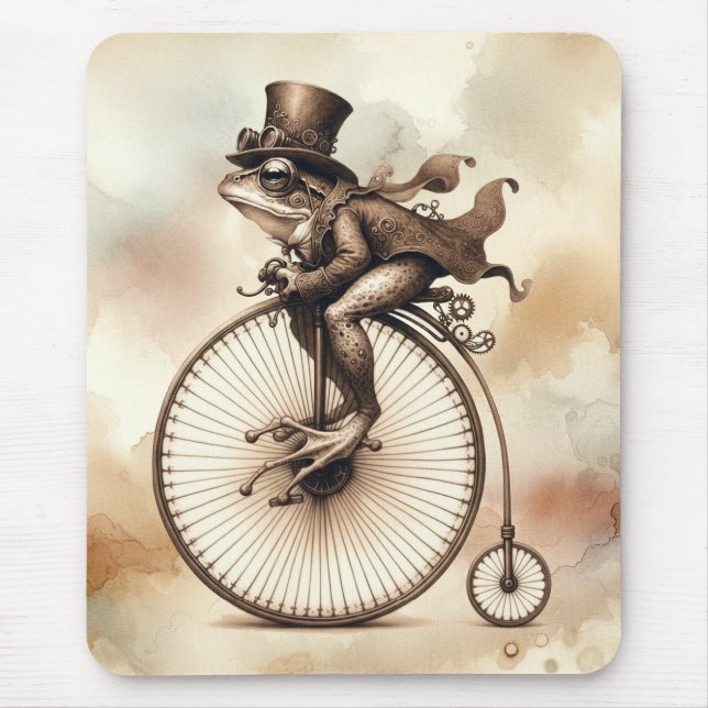 Mousepad Sapo Steampunk Andando de bicicleta de pedestal (Frente)