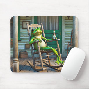 Mousepad Sapo verde com uma garrafa de cerveja