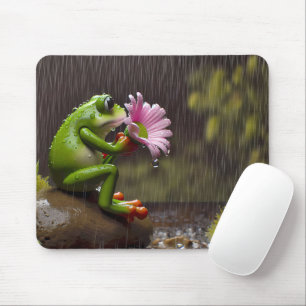 Mousepad Sapo Verde Segurando uma margarida rosa