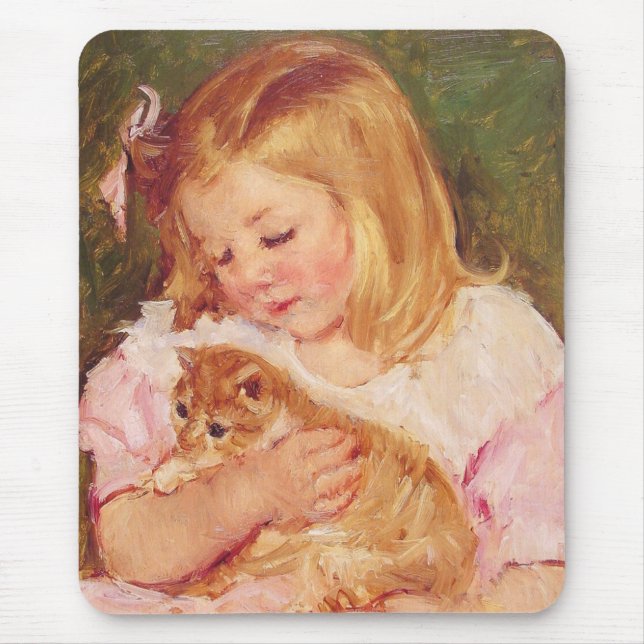 Mousepad Sara Holding um Gato (por Mary Cassatt) (Frente)