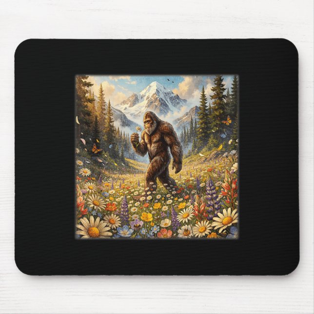 Mousepad Sasquatch no campo de flores de dente-de-leão bigf (Frente)