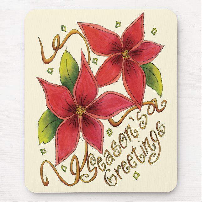 Mousepad Saudações da Festa de Natal com Poinsettias (Frente)