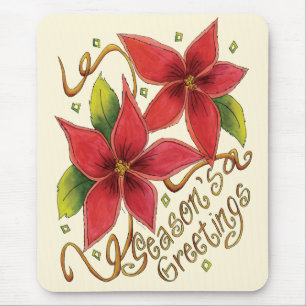 Mousepad Saudações da temporada de Natal fofa com Poinsetti