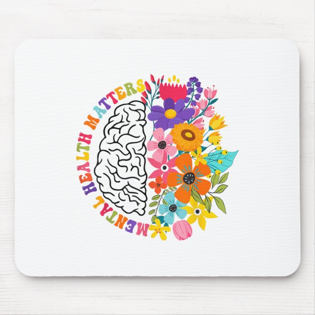 Mousepad Saúde Mental S Doença Cerebral Floral Humana Aware (Frente)