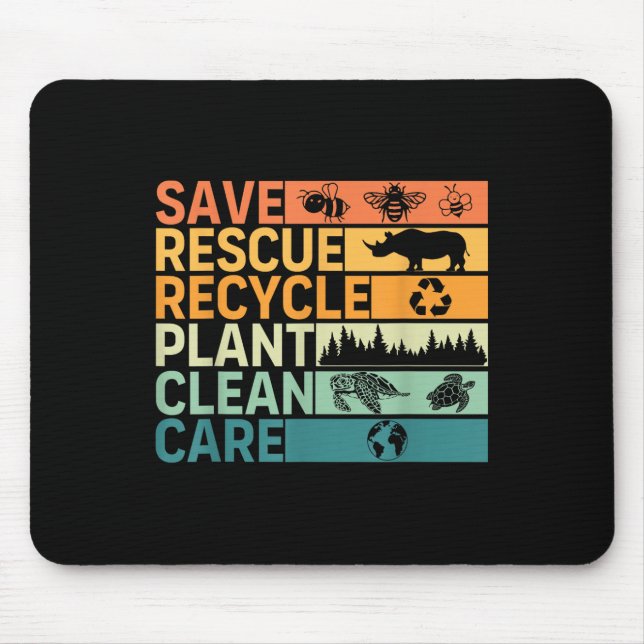 Mousepad Save Rescut Plant Clean Care Earth Day Ani (Frente)