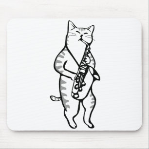 Mousepad Saxofone Instrumento Music Jazz Cat