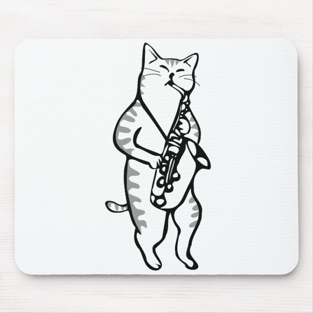 Mousepad Saxofone Instrumento Music Jazz Cat (Frente)