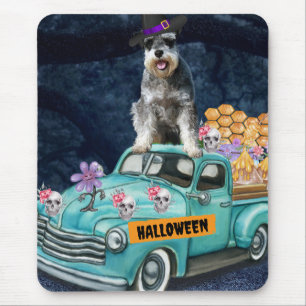 Mousepad Schnauzer Cão Halloween Truck Noite Assustadora