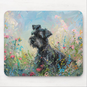 Mousepad Schnauzer - Flores Selvagens Coloridas