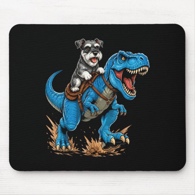 Mousepad Schnauzer Miniatura Montando Dinossauro T Rex Engr (Frente)